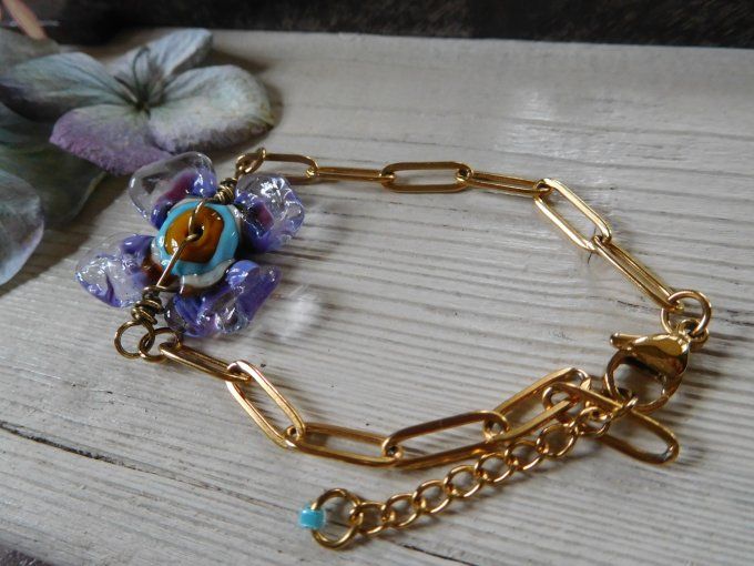 Bracelet chaîne "trombone" et perle en verre