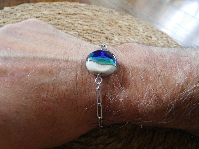 Bracelet homme chaîne "trombone" et perle en verre 